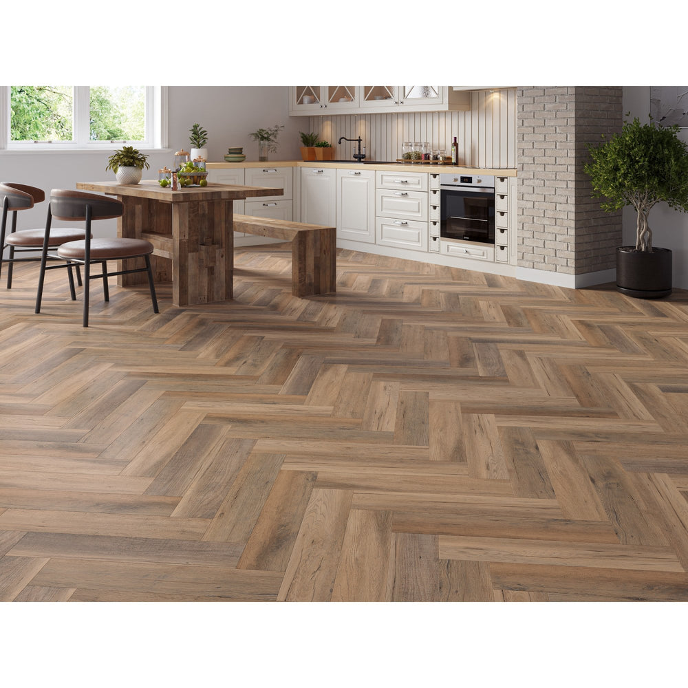 Farmhouse Golden Brown Oak 6.5mm Herringbone SPC Click LVT inc 1mm Underlay