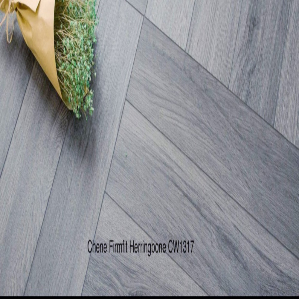 Firmfit Graphite Grey Herringbone 5mm SPC Click Vinyl 615x123mm (1mm Underlay)