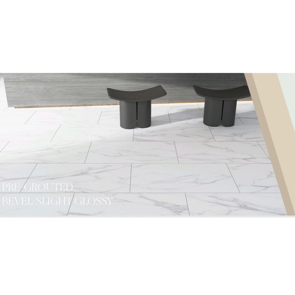 Rigid Core White Cararra Pre-Grouted 7mm SPC Click 900x470mm (inc 1mm Underlay)