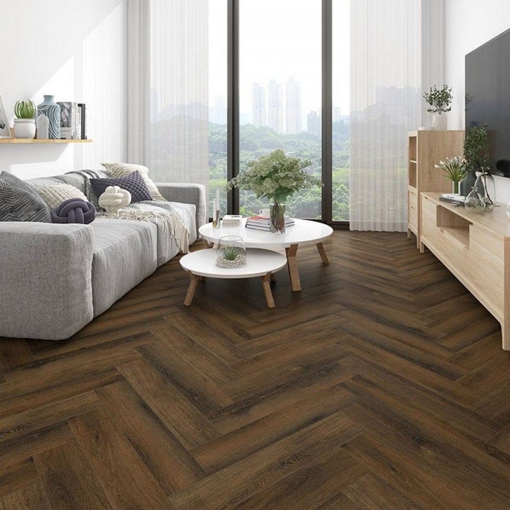 Dark Oak Herringbone 5.2mm SPC Click Vinyl 630mmx125mm (inc. 1mm Underlay)