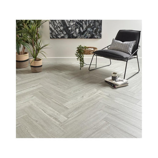Delta Light Grey Oak Herringbone 6mm SPC Click Vinyl 125x610mm (inc. 1mm Underlay)
