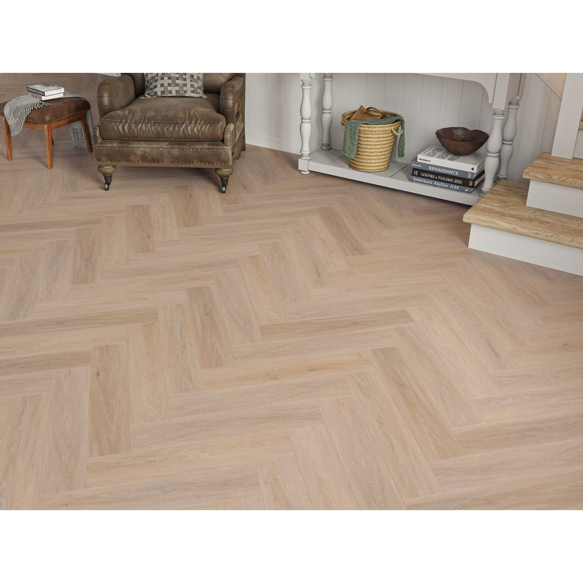 Farmhouse Brown Oak 6.5mm Herringbone SPC Click LVT inc 1mm Underlay