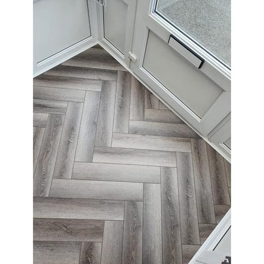 Firmfit Grey Washed Oak Herringbone 5mm SPC Click Vinyl 615x123mm (1mm Underlay)