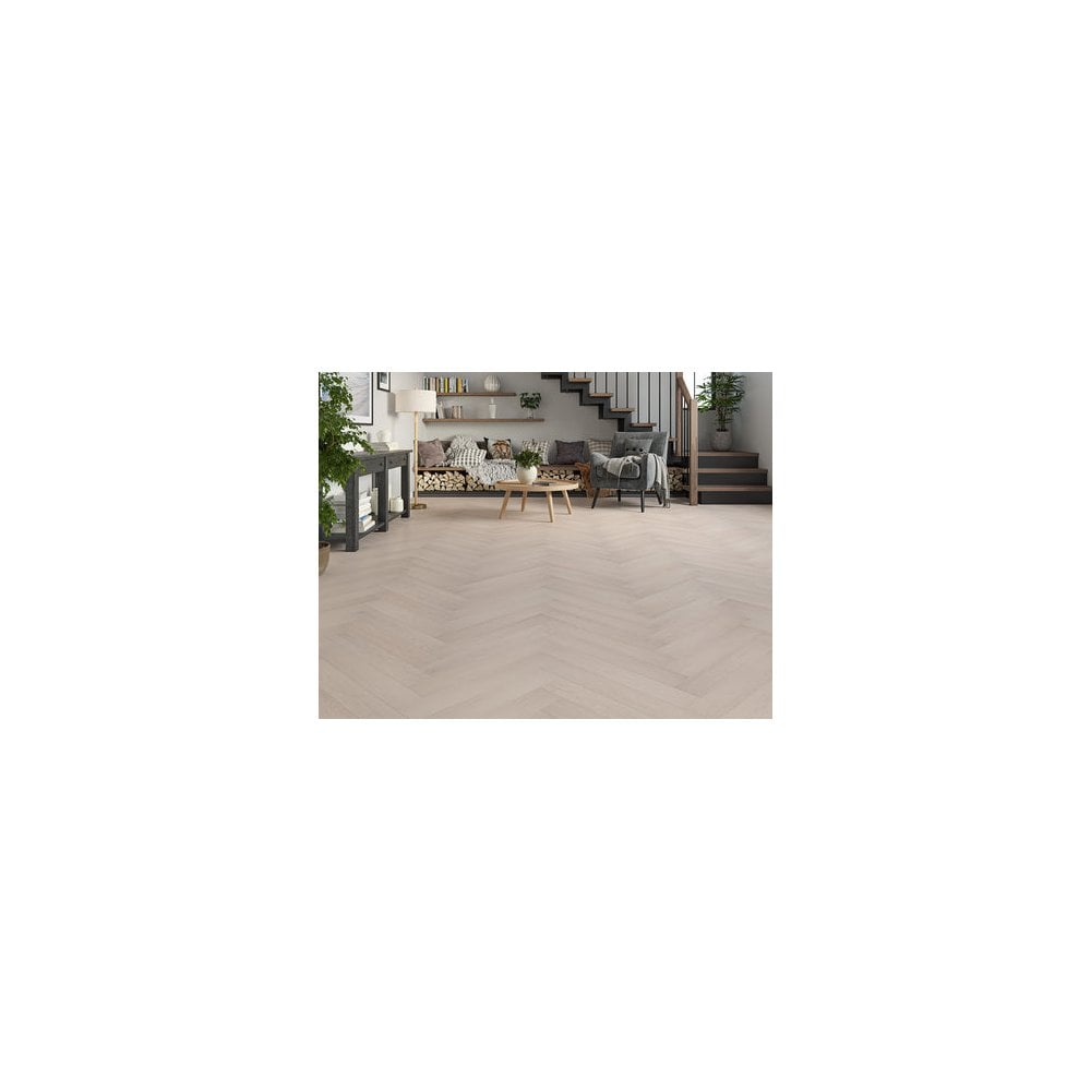 Malham Warm Grey Herringbone 8mm Laminate