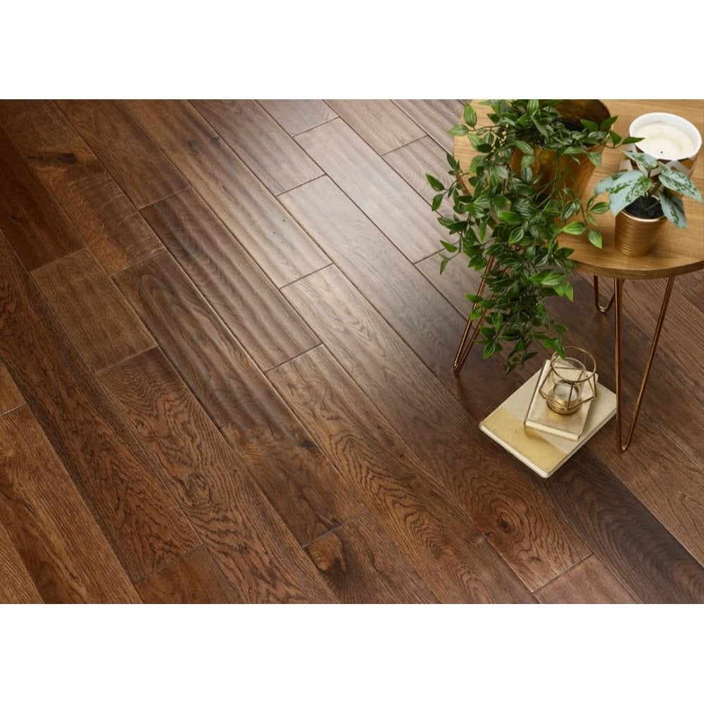Solid Oak 18mm Coffee Handscraped UV Lacquered 125mm