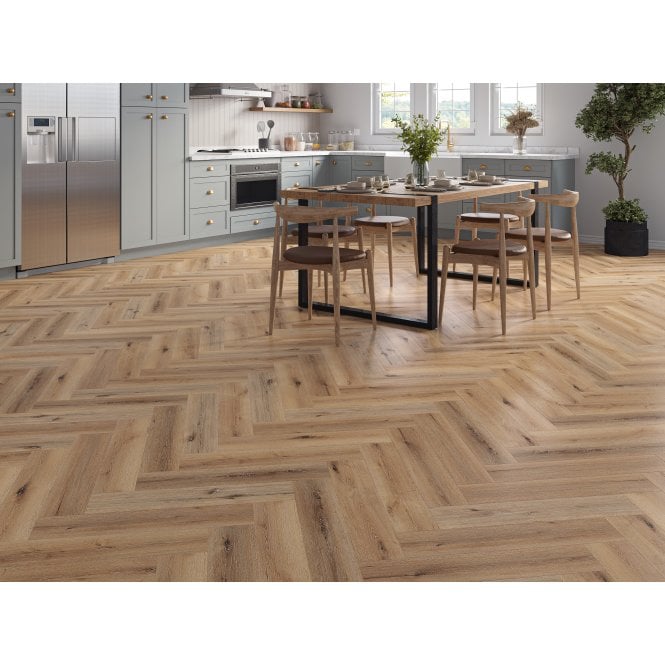 BRAMPTON GREY HONEY OAK 5MM HERRINGBONE SPC CLICK LVT INC 1MM UNDERLAY