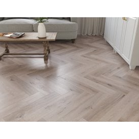 BRAMPTON WHITE WASHED GREY OAK 5MM HERRINGBONE SPC CLICK LVT INC 1MM UNDERLAY