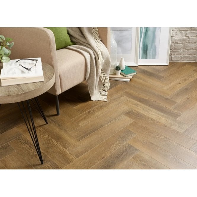 CLICKIT Delta Brown Oak Herringbone 6mm SPC Click Vinyl 125x610mm (inc. 1mm Underlay)