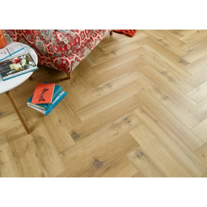 CLICKIT Delta Natural Oak Herringbone 6mm SPC Click Vinyl 125x610mm (inc. 1mm Underlay)