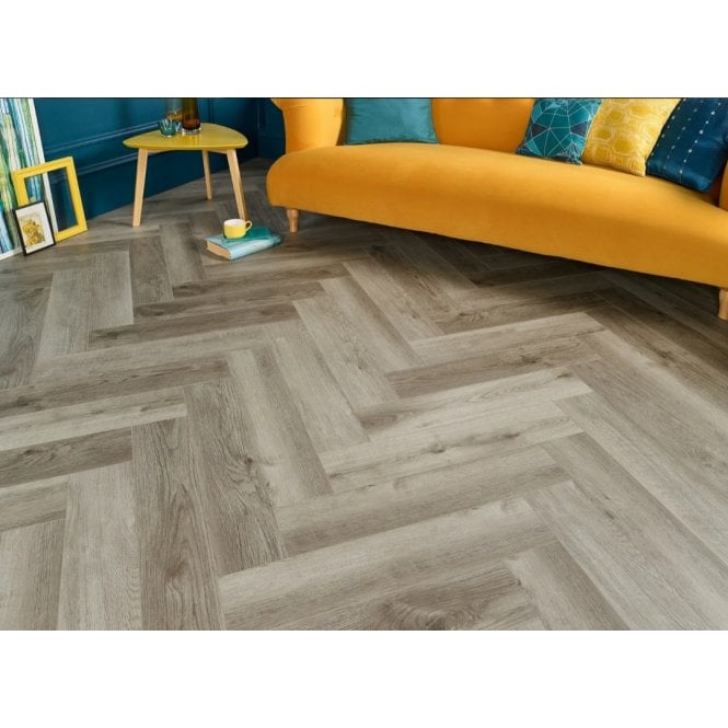 CLICKIT Delta Weathered Greige Oak Herringbone 6mm SPC Click Vinyl 125x610mm (inc. 1mm Underlay)
