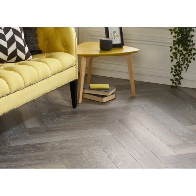 CLICKIT Delta Weathered Grey Oak Herringbone 5mm SPC Click Vinyl 125x610mm (inc. 1mm Underlay)