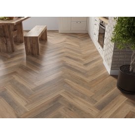 FARMHOUSE GOLDEN BROWN OAK 6.5MM HERRINGBONE SPC CLICK LVT INC 1MM UNDERLAY