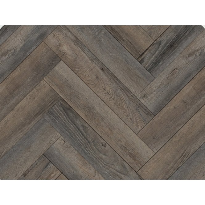 RIGID CORE DISTRESSED GREY OAK 6.5MM HERRINGBONE SPC CLICK LVT INC 1.5MM UNDERLAY
