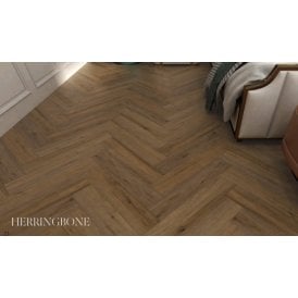 RIGID CORE RUSTIC DARK OAK 6.5MM HERRINGBONE SPC CLICK LVT INC 1.5MM UNDERLAY