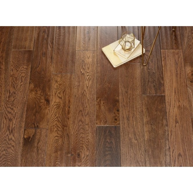 Solid Oak 18mm Coffee Handscraped UV Lacquered 125mm